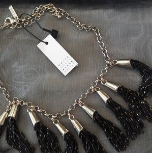 White House Black Market Black and Gold Fringe Necklace and Earrings. NWOT